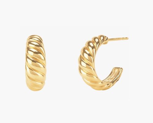 Orifícios de croissant dome 18K ouro revestido de prata croissant dome hoops
