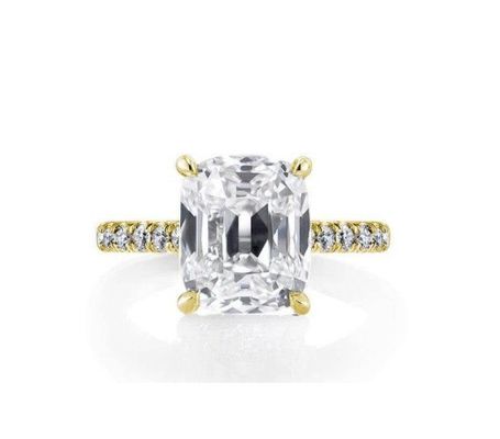 Anel de noivado branco CZ 925 prata esterlina 18K banhado em ouro Baguette Cut
