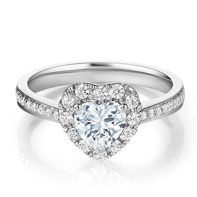 Brass Creative Heart Shape Clear CZ 925 Sterling Silver Eternity Band Rings Para Mulheres Joias