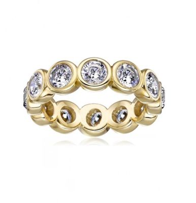 CLASSIC Ins 18K Placado em ouro Bezel Setting CZ Eternity Band 925 Sterling Silver Rings