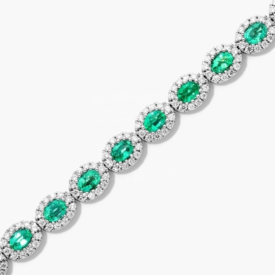 5.7mm Largura Circão Pulseira de tênis Oval Esmeralda Branca 14K ouro Pulseira Mulheres