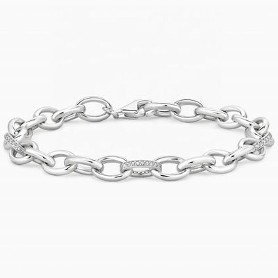 Chic Style Micro Insert Inlay Tecnologia 925 Sterling Silver Branco Ouro Link Bracelet