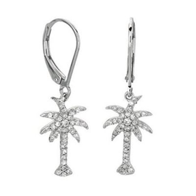 925 Sterling Silver Women'S Drop Earrings com Design de Palmeira e Zircão Branco CZ Diamond